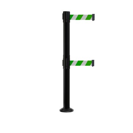 MONTOUR LINE Stanchion Dual Belt Barrier Fixed Base Black Post 7.5ftGrn/Wh Belt MX630DF-BK-GWD-75